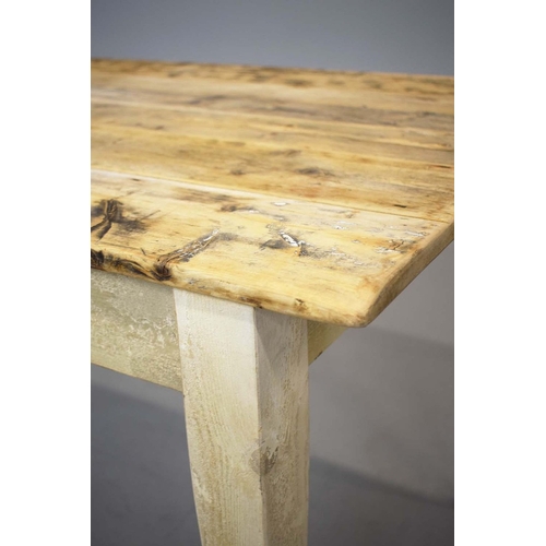241 - FRENCH FARMHOUSE TABLE. with scrubbed pine plank top on painted base, 76cm H x 183cm W x 76cm D.