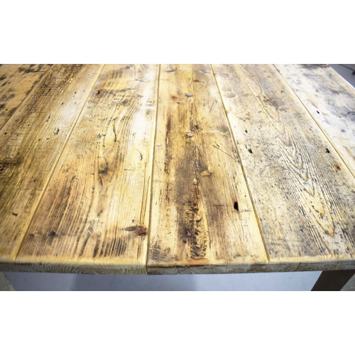 241 - FRENCH FARMHOUSE TABLE. with scrubbed pine plank top on painted base, 76cm H x 183cm W x 76cm D.