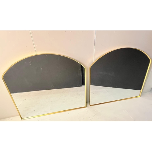 252 - PAIR OF CONTEMPORARY OVERMANTLE MIRRORS. in gilt metal frames, 60cm H x 120cm W.
