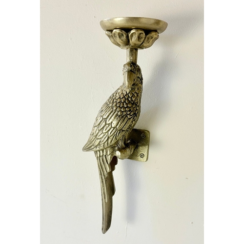257 - PAIR OF GILT METAL PARROT WALL SCONCES. 45cm H x 27cm W x 12cm D.