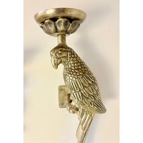 257 - PAIR OF GILT METAL PARROT WALL SCONCES. 45cm H x 27cm W x 12cm D.