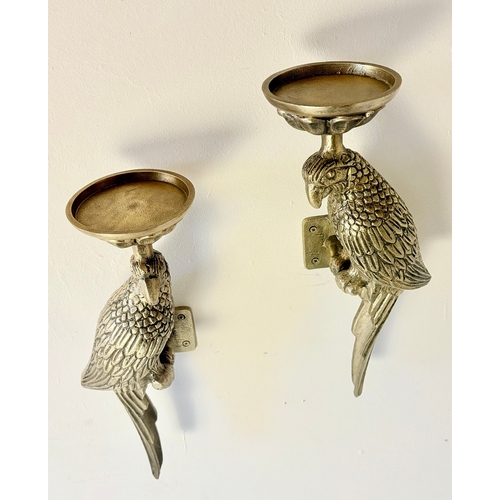 257 - PAIR OF GILT METAL PARROT WALL SCONCES. 45cm H x 27cm W x 12cm D.