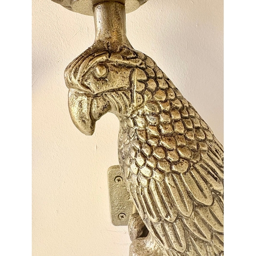 257 - PAIR OF GILT METAL PARROT WALL SCONCES. 45cm H x 27cm W x 12cm D.