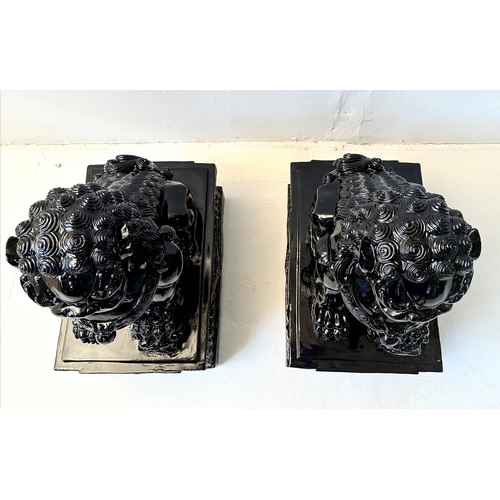 259 - PAIR OF DOGS OF FOO. in black gloss finish, 49cm H x 40cm W x 20cm D.