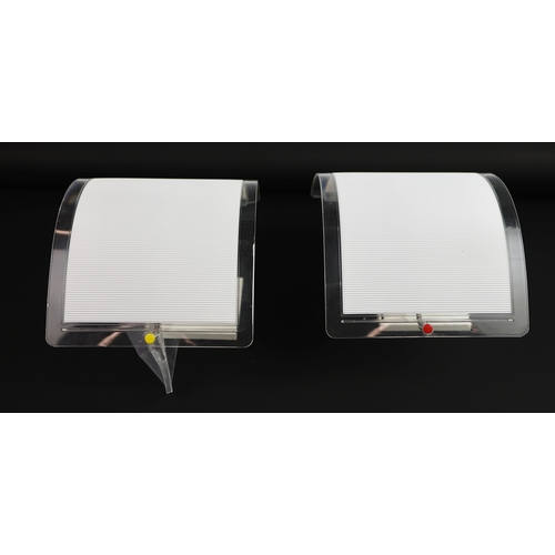 262 - SET OF FIVE 1970s ITALIAN WALL LIGHTS BY LUCE PLAN WITH WHITE RIBBED AND CLEAR PERSPEX SHADES. 21cm ... 