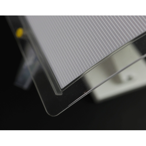 262 - SET OF FIVE 1970s ITALIAN WALL LIGHTS BY LUCE PLAN WITH WHITE RIBBED AND CLEAR PERSPEX SHADES. 21cm ... 