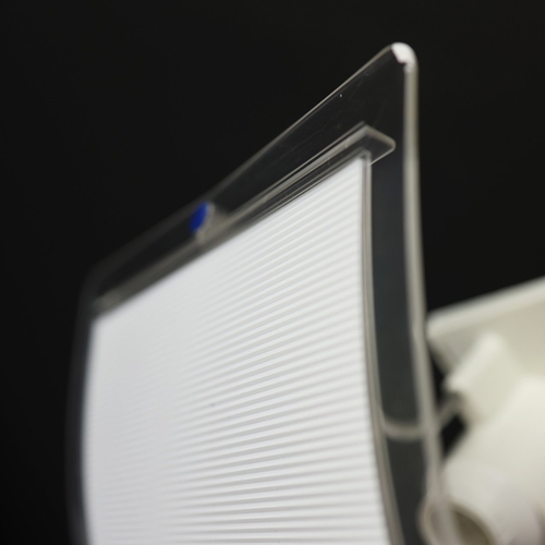 262 - SET OF FIVE 1970s ITALIAN WALL LIGHTS BY LUCE PLAN WITH WHITE RIBBED AND CLEAR PERSPEX SHADES. 21cm ... 