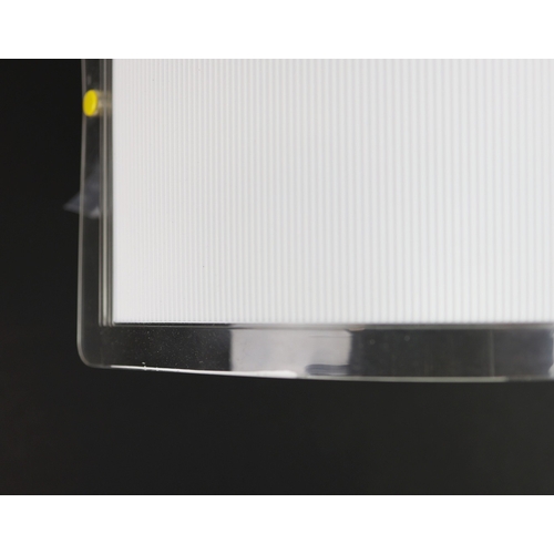 262 - SET OF FIVE 1970s ITALIAN WALL LIGHTS BY LUCE PLAN WITH WHITE RIBBED AND CLEAR PERSPEX SHADES. 21cm ... 