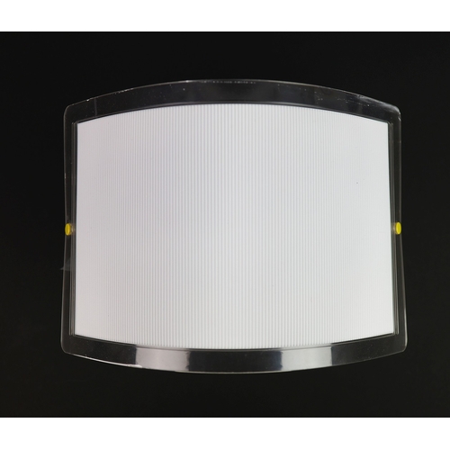 262 - SET OF FIVE 1970s ITALIAN WALL LIGHTS BY LUCE PLAN WITH WHITE RIBBED AND CLEAR PERSPEX SHADES. 21cm ... 