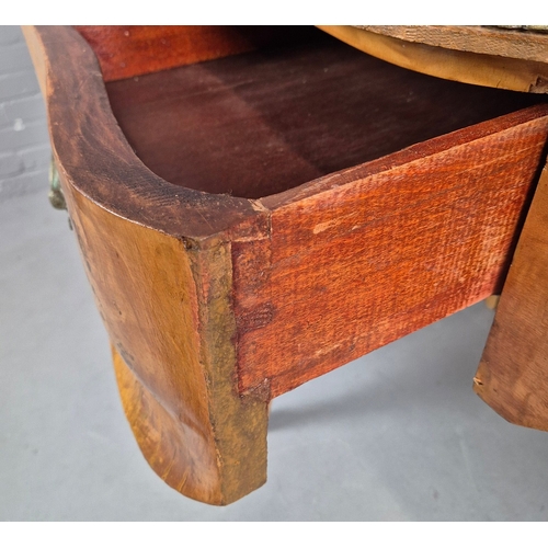 269 - LOUIS XV STYLE BURR VENEERED AND BRASS MOUNTED BUREAU PLAT. tan leather top above three drawers, 82c... 