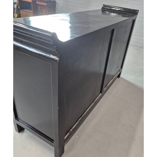 270 - CHINESE BLACK LACQUER SIDEBOARD. three drawers above four doors, 91cm H x 151cm W x 47cm D.