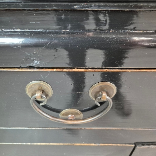 270 - CHINESE BLACK LACQUER SIDEBOARD. three drawers above four doors, 91cm H x 151cm W x 47cm D.