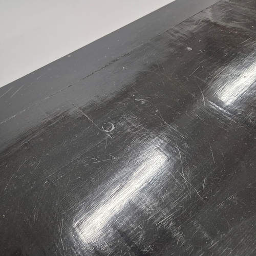 270 - CHINESE BLACK LACQUER SIDEBOARD. three drawers above four doors, 91cm H x 151cm W x 47cm D.