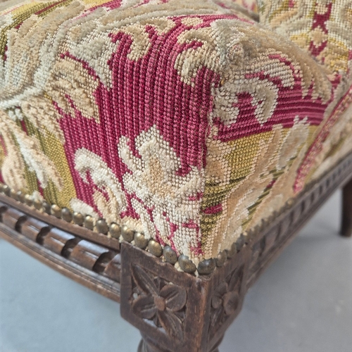 276 - LATE 19TH CENTURY FRENCH WALNUT BERGERE. brocade upholstery, 94cm H x 82cm W x 88cm D.