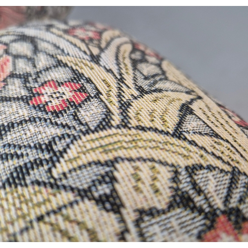 280 - PAIR OF 19TH CENTURY EBONISED ARMCHAIRS (2). William Morris pimpernel patterned fabric on steel cast... 