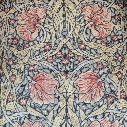 280 - PAIR OF 19TH CENTURY EBONISED ARMCHAIRS (2). William Morris pimpernel patterned fabric on steel cast... 