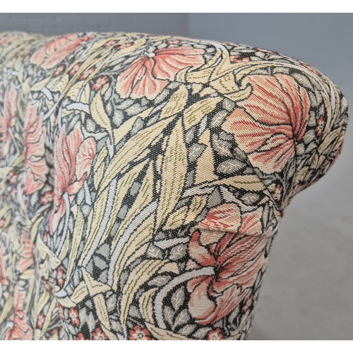 280 - PAIR OF 19TH CENTURY EBONISED ARMCHAIRS (2). William Morris pimpernel patterned fabric on steel cast... 