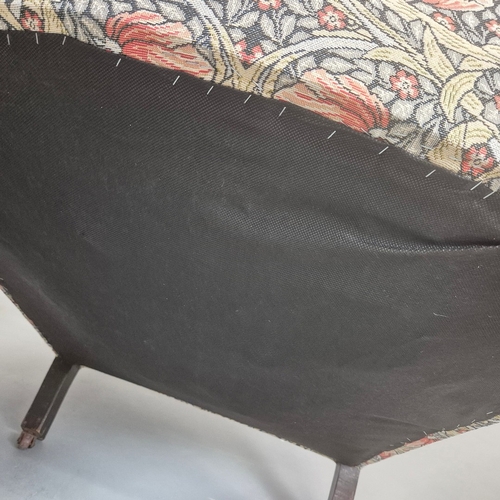 280 - PAIR OF 19TH CENTURY EBONISED ARMCHAIRS (2). William Morris pimpernel patterned fabric on steel cast... 