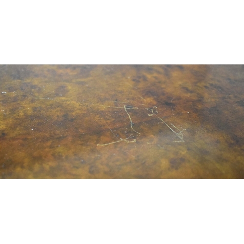 282 - VICTORIAN WALNUT, BURR WALNUT, INLAID AND BRASS MOUNTED CREDENZA. panel door flanked by bowed glazed... 