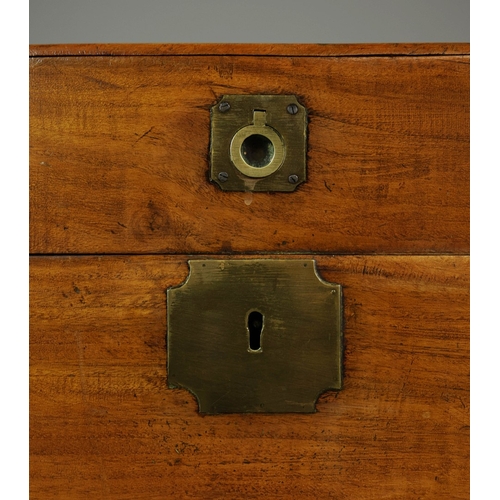 283 - 19TH CENTURY CHINESE EXPORT CAMPHORWOOD AND BRASS BOUND TRUNK. with a pair of interior trays, 58cm H... 