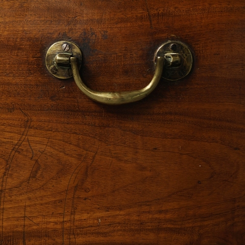 283 - 19TH CENTURY CHINESE EXPORT CAMPHORWOOD AND BRASS BOUND TRUNK. with a pair of interior trays, 58cm H... 