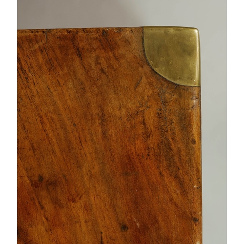 283 - 19TH CENTURY CHINESE EXPORT CAMPHORWOOD AND BRASS BOUND TRUNK. with a pair of interior trays, 58cm H... 