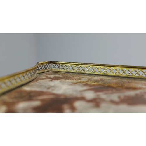 284 - FRENCH MAHOGANY, PAINTED AND GILT METAL MOUNTED VITRINE. circa 1900, with marble top and bowed glaze... 