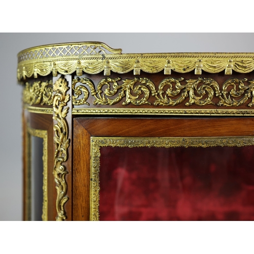 284 - FRENCH MAHOGANY, PAINTED AND GILT METAL MOUNTED VITRINE. circa 1900, with marble top and bowed glaze... 