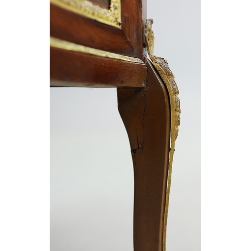284 - FRENCH MAHOGANY, PAINTED AND GILT METAL MOUNTED VITRINE. circa 1900, with marble top and bowed glaze... 