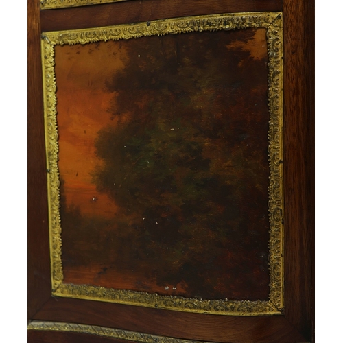 284 - FRENCH MAHOGANY, PAINTED AND GILT METAL MOUNTED VITRINE. circa 1900, with marble top and bowed glaze... 