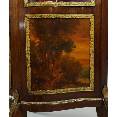 284 - FRENCH MAHOGANY, PAINTED AND GILT METAL MOUNTED VITRINE. circa 1900, with marble top and bowed glaze... 