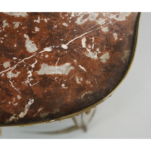 284 - FRENCH MAHOGANY, PAINTED AND GILT METAL MOUNTED VITRINE. circa 1900, with marble top and bowed glaze... 