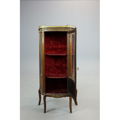 284 - FRENCH MAHOGANY, PAINTED AND GILT METAL MOUNTED VITRINE. circa 1900, with marble top and bowed glaze... 
