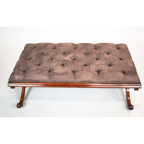 285 - VICTORIAN STYLE MAHOGANY HEARTH STOOL. dark brown Alcantara drop in seat.