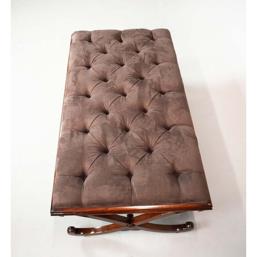 285 - VICTORIAN STYLE MAHOGANY HEARTH STOOL. dark brown Alcantara drop in seat.