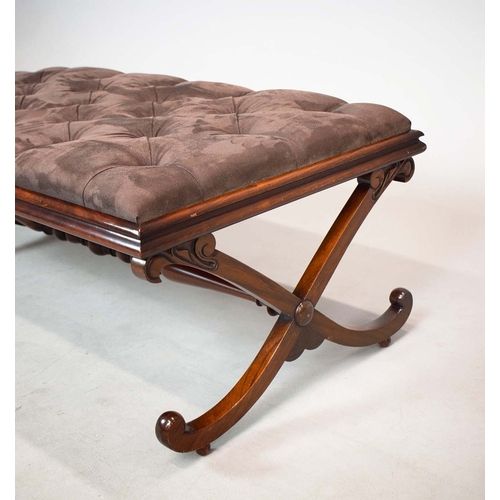 285 - VICTORIAN STYLE MAHOGANY HEARTH STOOL. dark brown Alcantara drop in seat.