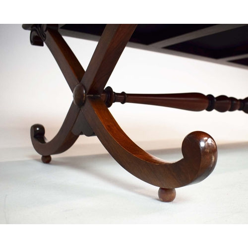 285 - VICTORIAN STYLE MAHOGANY HEARTH STOOL. dark brown Alcantara drop in seat.