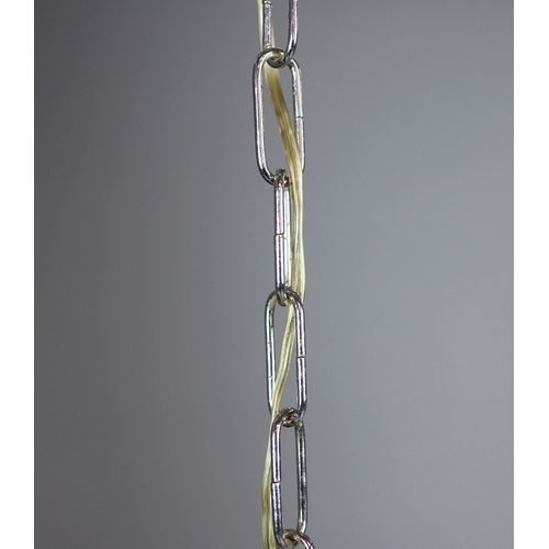 295 - 1970s ITALIAN MEZZEGA PENDANT LIGHT IN CHROME AND SHAPED WOOD WITH GLASS SHADE. 30cm H x 35cm W with... 