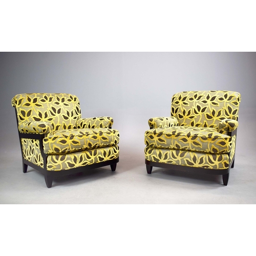 309 - CENTURY FURNITURE ARMCHAIRS, A PAIR. foliate patterned upholstery, 90cm W approx. (2).