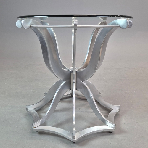 311 - SIDE TABLE. metal base with matched glass top.