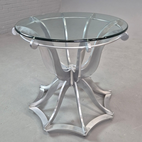 311 - SIDE TABLE. metal base with matched glass top.