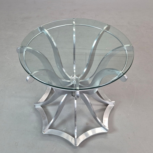 311 - SIDE TABLE. metal base with matched glass top.