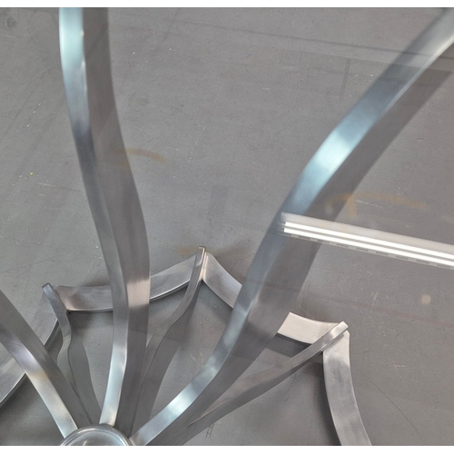 311 - SIDE TABLE. metal base with matched glass top.