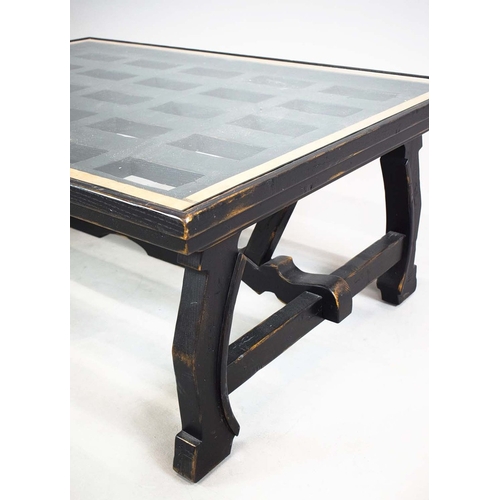 312 - COFFEE TABLE. with glass top, W 154cm X D 100cm X H 55cm.