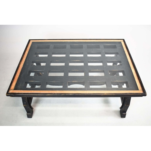 312 - COFFEE TABLE. with glass top, W 154cm X D 100cm X H 55cm.