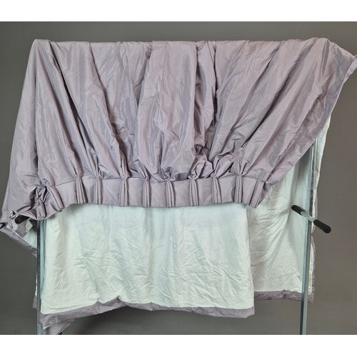 313 - CURTAINS, TWO PAIRS, DARK LILAC. micro check, lined, bought at the Savoy Hotel auction 12/12/2024 ea... 