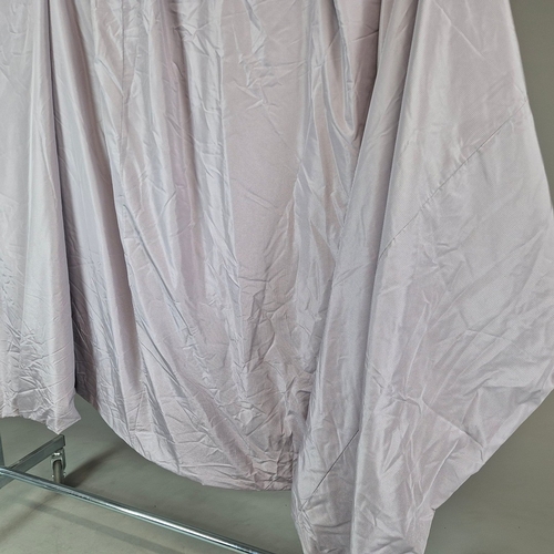 313 - CURTAINS, TWO PAIRS, DARK LILAC. micro check, lined, bought at the Savoy Hotel auction 12/12/2024 ea... 