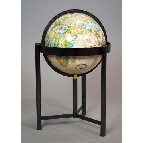 315 - A FLOOR GLOBE. mounted on a chrome and brass frame. c.1970's. 85cm h x 55cm w.
