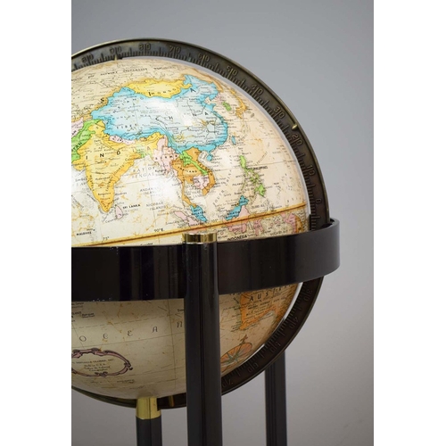 315 - A FLOOR GLOBE. mounted on a chrome and brass frame. c.1970's. 85cm h x 55cm w.