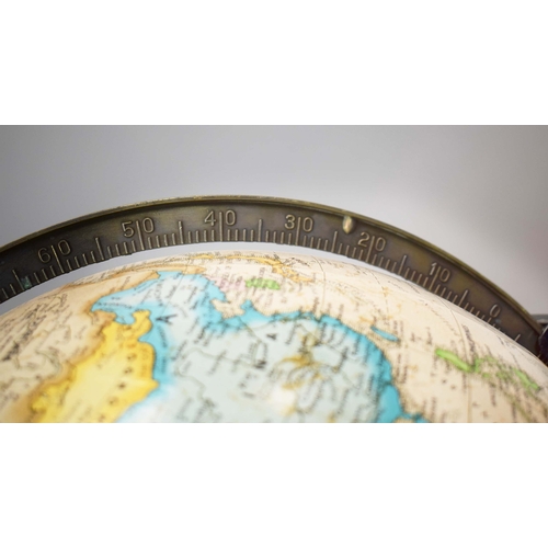 315 - A FLOOR GLOBE. mounted on a chrome and brass frame. c.1970's. 85cm h x 55cm w.